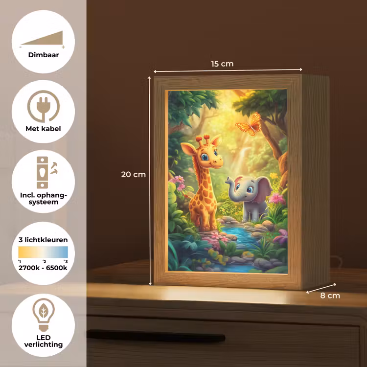 Giraf - Olifant - Bloemen - Jungle Light Box met kabel klein -USP_NL