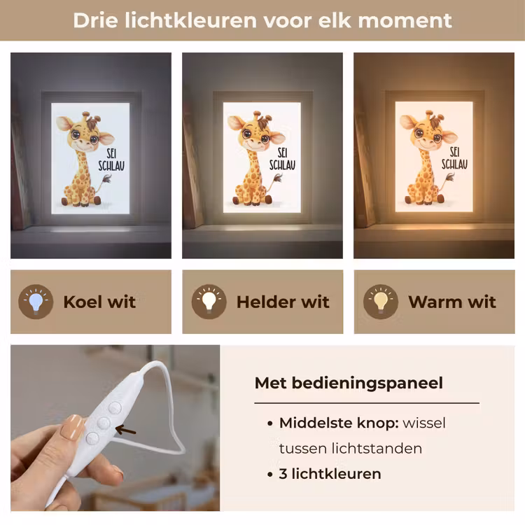 Giraf - Wees slim - Quote - Dier Light Box met kabel klein -USP_lichtkleurNL