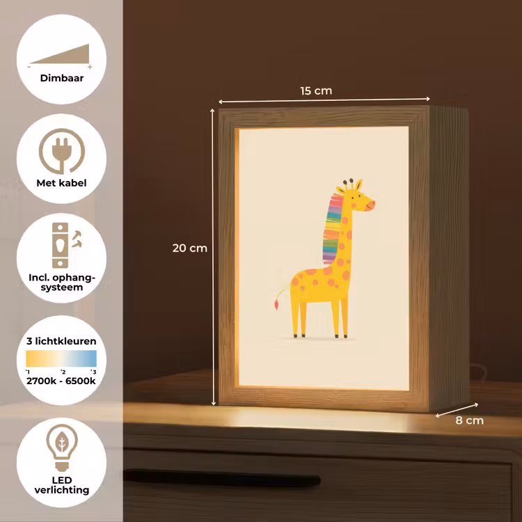 Giraffe - Regenboogmanen - Beige Light Box met kabel klein -USP_NL