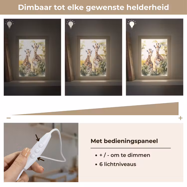 Giraffe - Wilde dieren - Natuur - Kinderen Light Box met kabel klein -USP_dimbaarNL