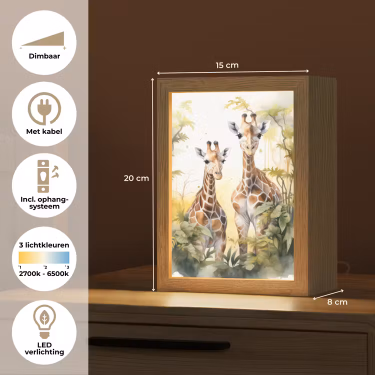 Giraffe - Wilde dieren - Natuur - Kinderen Light Box met kabel klein -USP_NL