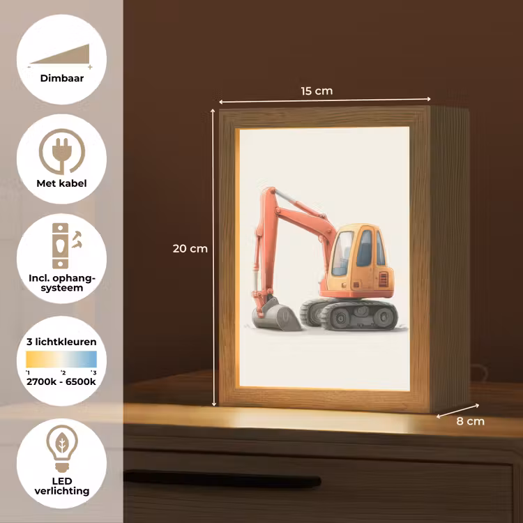 Graafmachine - Oranje - Illustratie - Minimalistisch Light Box met kabel (Kinderlampje) klein -USP_NL