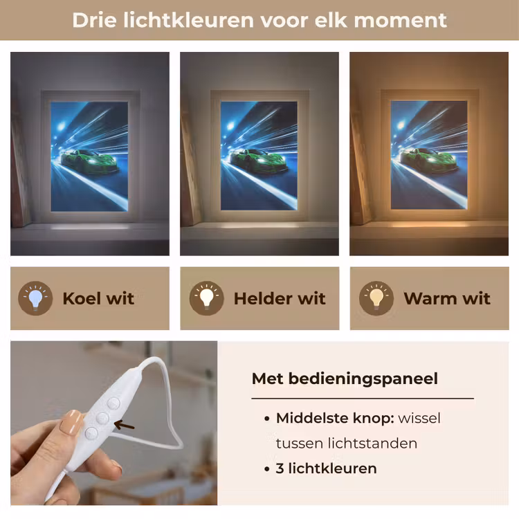 Groene racewagen - Blauw - Neon - Licht Light Box met kabel klein -USP_lichtkleurNL