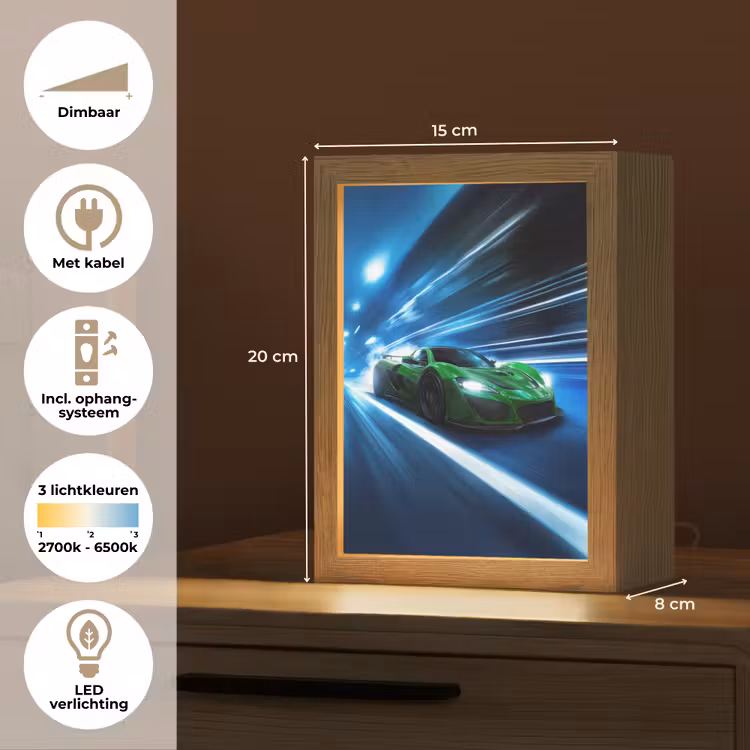 Groene racewagen - Blauw - Neon - Licht Light Box met kabel klein -USP_NL