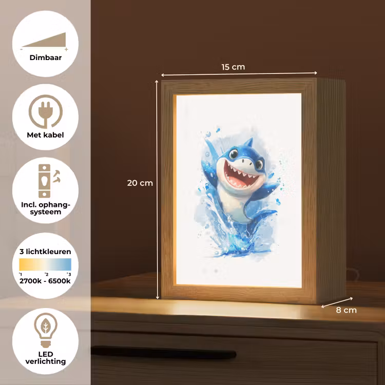 Haai - Water - Blauw Light Box met kabel klein -USP_NL