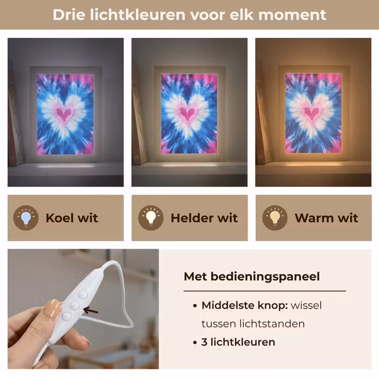Hartvormig - Tie dye - Paars Light Box met kabel klein -USP_lichtkleurNL