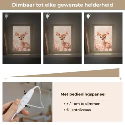 Hertje - Illustratie - Bloemen - Roze Light Box met kabel klein -USP_dimbaarNL