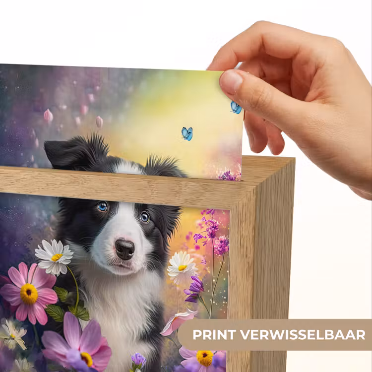 Hond - Bloemen - Natuur - Puppy - Bordercollie Light Box met kabel (Kinderlampje) klein -USP_websiteprintNL