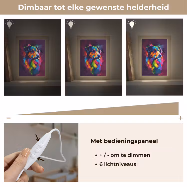 Hond - Kleurrijk - Dier - Dierenhoofd Light Box met kabel klein -USP_dimbaarNL
