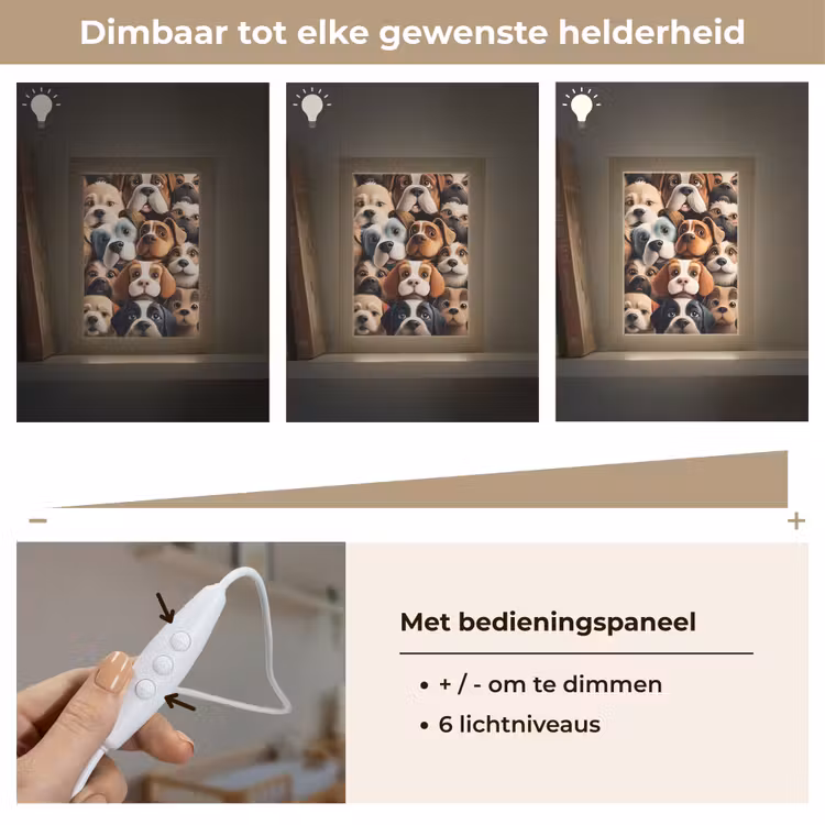 Hond - Patronen - Dieren - Bruin - Meisje - Jongen Light Box met kabel klein -USP_dimbaarNL