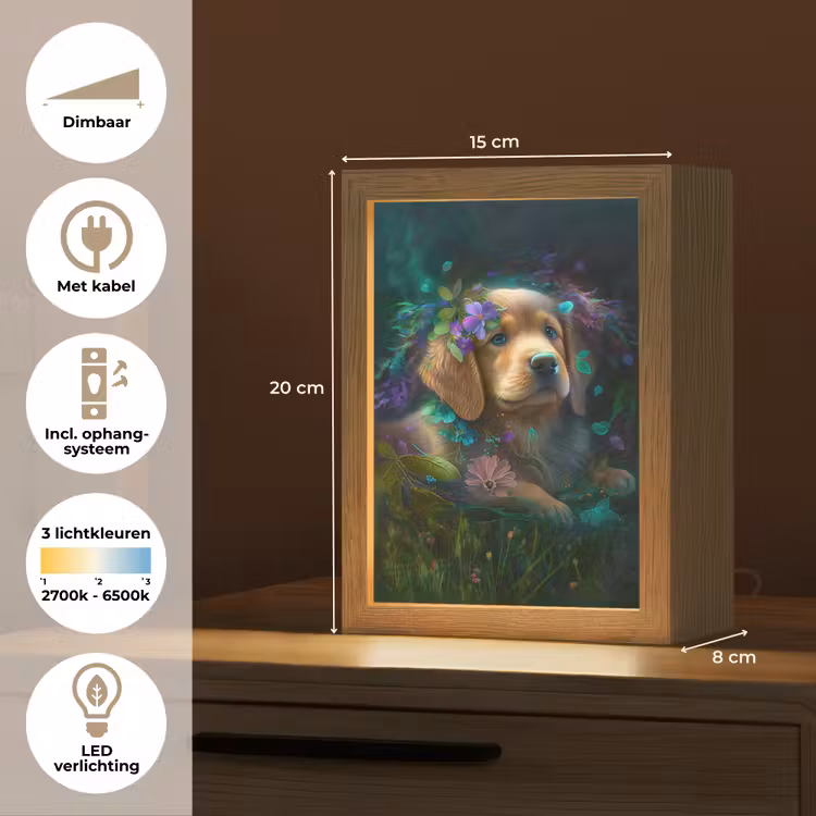 Hond - Puppy - Bloemen - Natuur - Golden retriever Light Box met kabel klein -USP_NL