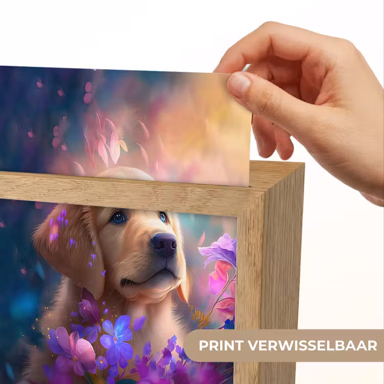 Hond - Puppy - Zon - Bloemen - Golden retriever Light Box met kabel (Kinderlampje) klein -USP_websiteprintNL
