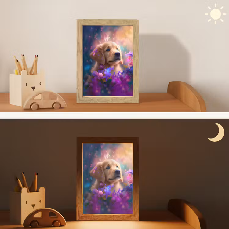 Hond - Puppy - Zon - Bloemen - Golden retriever Light Box met kabel klein -sfeer3_kind