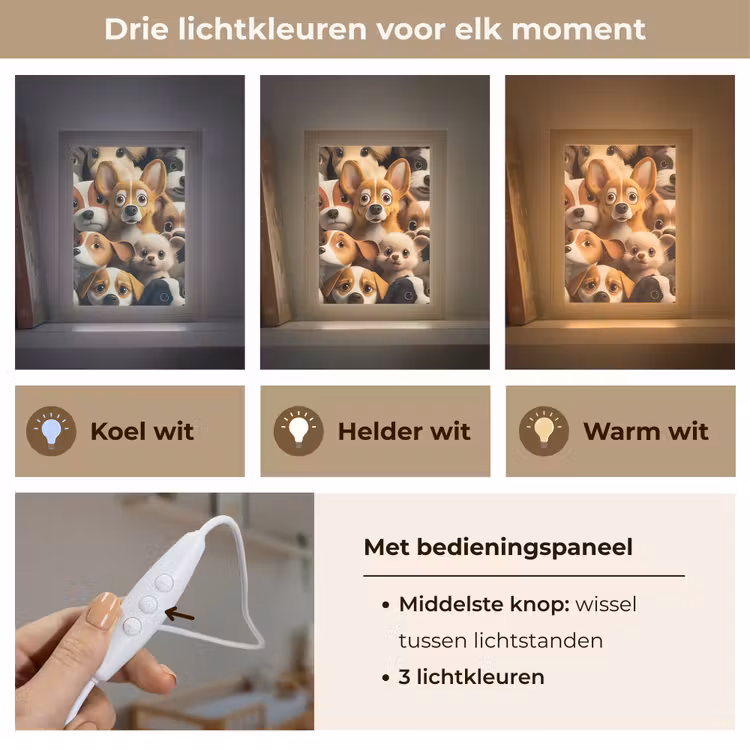 Honden - Dieren - Bruin - Zwart - Patronen - Kind Light Box met kabel klein -USP_lichtkleurNL