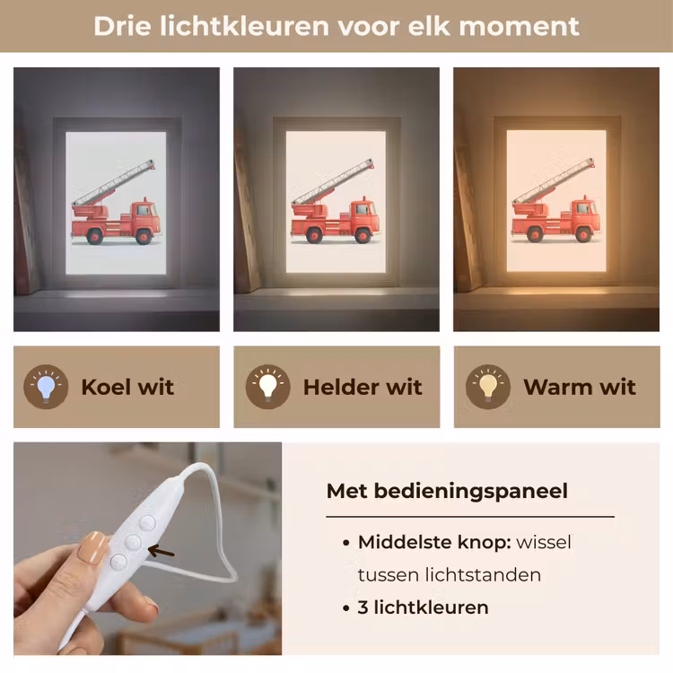 Illustratie - Brandweer - Rood - Minimalistisch Light Box met kabel (Kinderlampje) klein -USP_lichtkleurNL