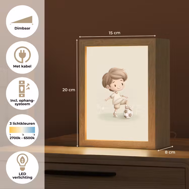 Jongen - Voetbal - Bruin - Minimalistisch Light Box met kabel klein -USP_NL