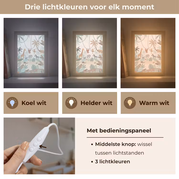 Jungle - Dieren - Groen Light Box met kabel (Kinderlampje) klein -USP_lichtkleurNL