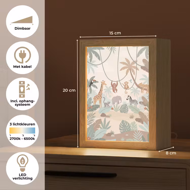 Jungle - Dieren - Groen Light Box met kabel (Kinderlampje) klein -USP_NL