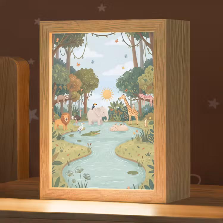 Jungle - Oase - Dieren - Kleurrijk Light Box met kabel (Kinderlampje) klein -zzz_3d_website