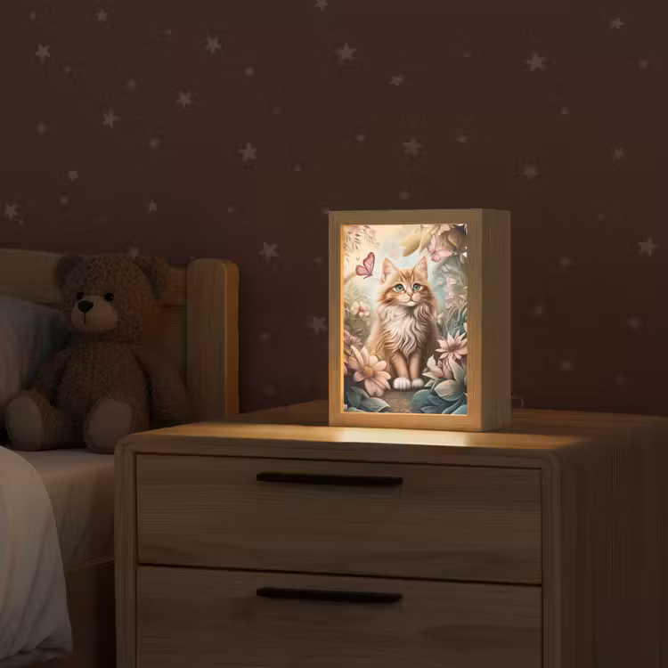 Kat - Bloemen - Vlinders - Roze Light Box met kabel klein -sfeer1_kind