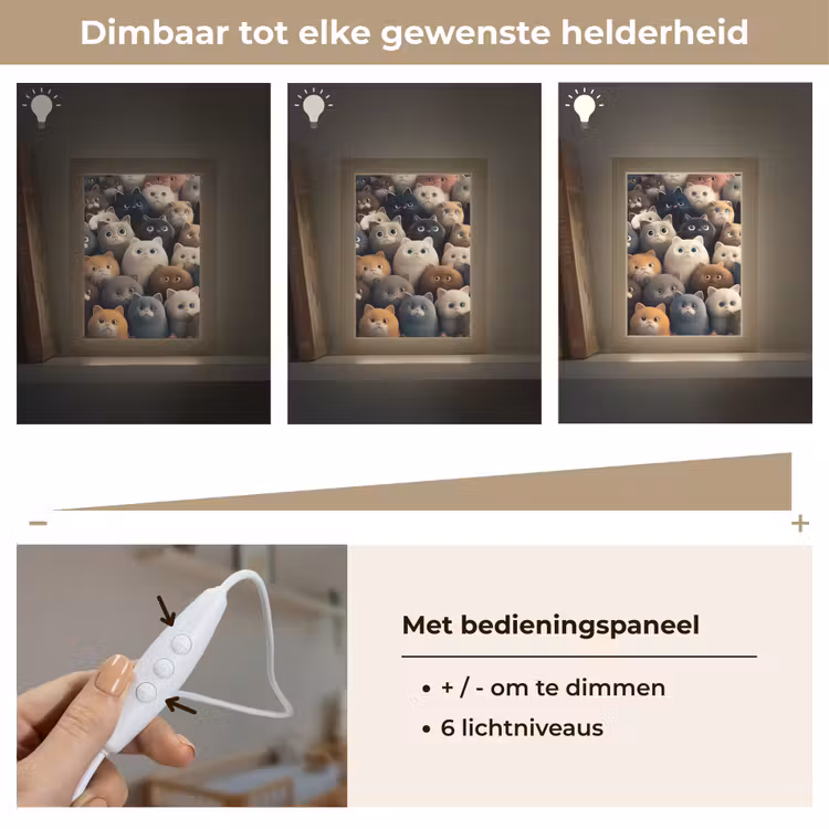 Katten - Dieren - Poes - Design - Meiden - Jongens Light Box met kabel klein -USP_dimbaarNL