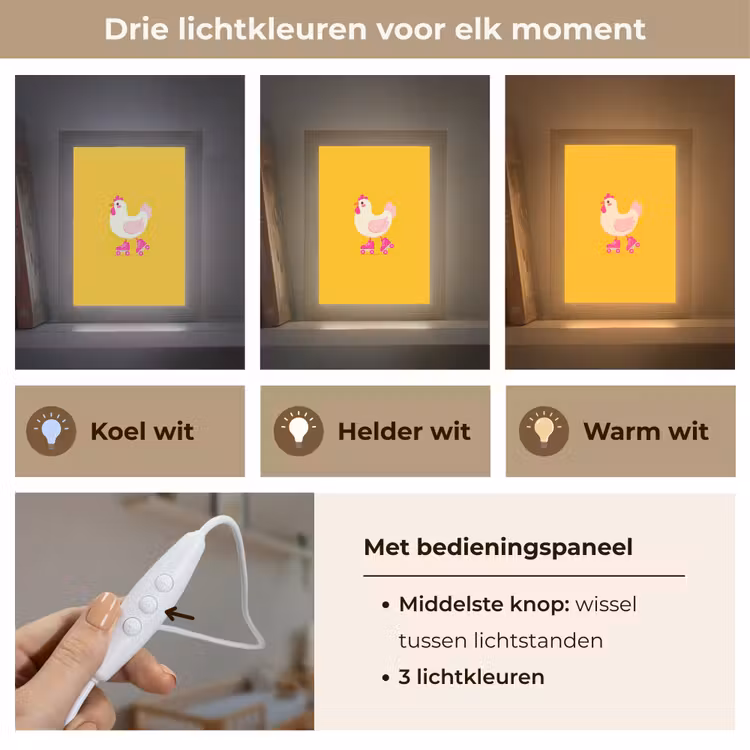 Kip - Rolschaatsen - Geel Light Box met kabel klein -USP_lichtkleurNL