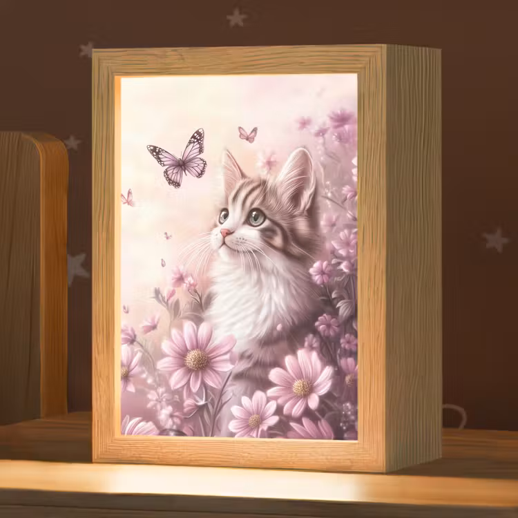 Kitten - Bloemen - Vlinders - Paars Light Box met kabel klein -zzz_3d_website