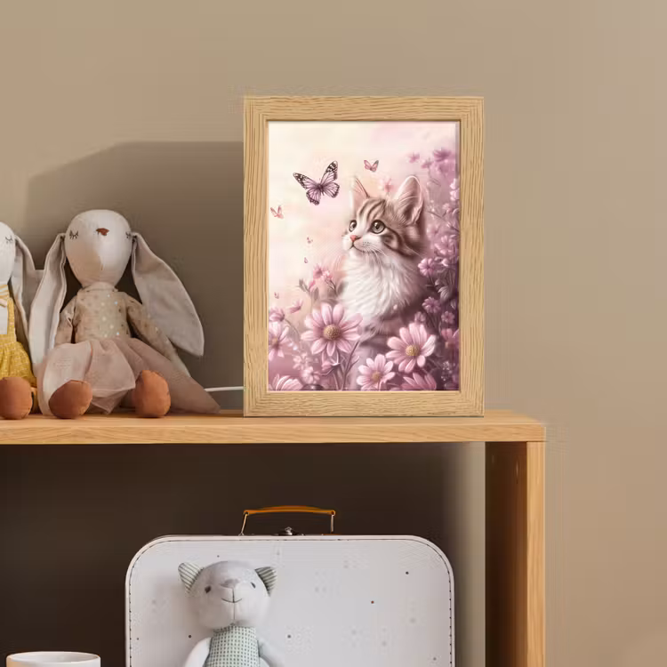 Kitten - Bloemen - Vlinders - Paars Light Box met kabel klein -sfeer2_kind