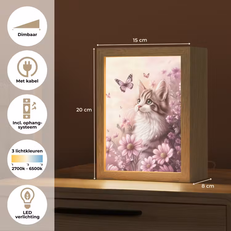 Kitten - Bloemen - Vlinders - Paars Light Box met kabel klein -USP_NL