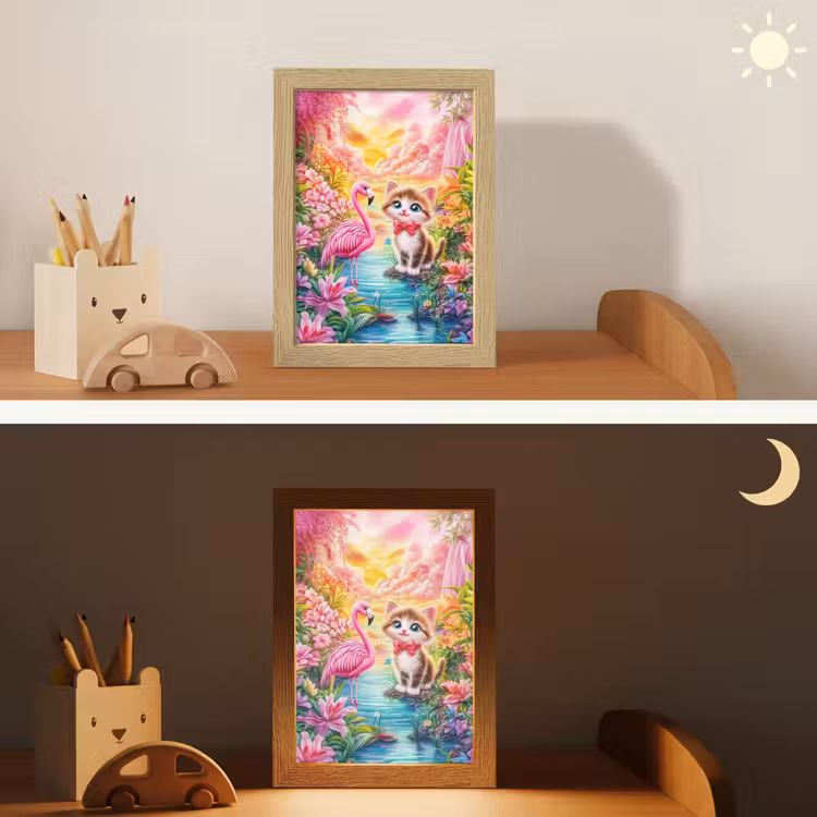 Kitten - Flamingo - Bloemen Light Box met kabel klein -sfeer3_kind