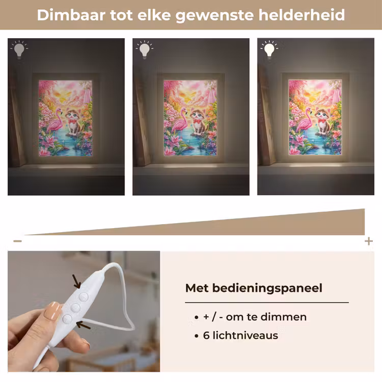 Kitten - Flamingo - Bloemen Light Box met kabel klein -USP_dimbaarNL