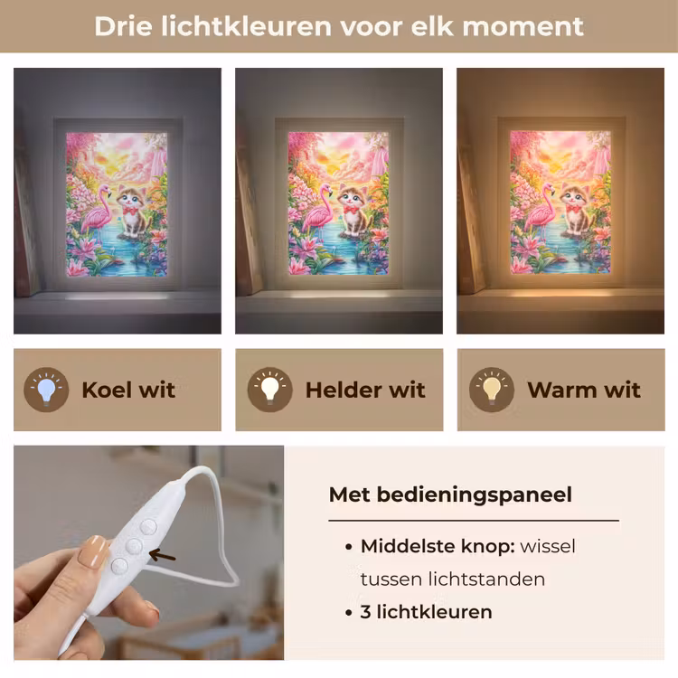 Kitten - Flamingo - Bloemen Light Box met kabel klein -USP_lichtkleurNL