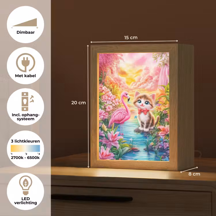 Kitten - Flamingo - Bloemen Light Box met kabel klein -USP_NL