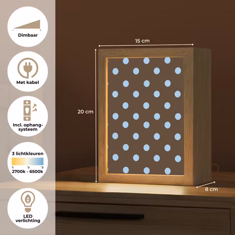 Klassiek - Stippen - Bruin Light Box met kabel (Kinderlampje) klein 904 -USP_NL