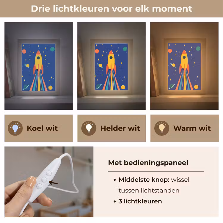 Kleurrijk - Raket - Ruimte Light Box met kabel klein -USP_lichtkleurNL