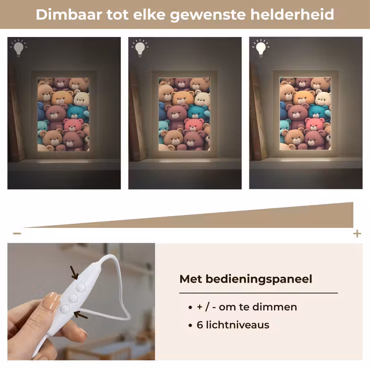 Knuffelbeer - Knuffel - Roze - Blauw - Bruin - Kind Light Box met kabel klein -USP_dimbaarNL