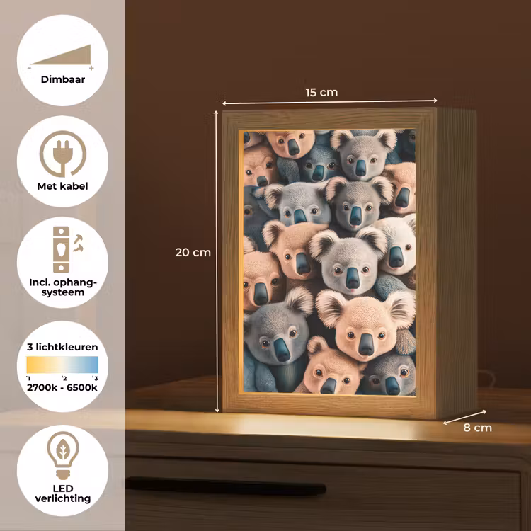 Koala - Dieren - Patronen - Grijs - Bruin - Kinderen Light Box met kabel klein -USP_NL