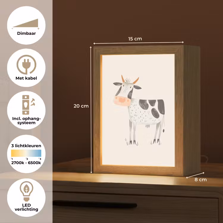 Koe - Boerderij dier - Dieren - Pastel kleuren Light Box met kabel klein -USP_NL