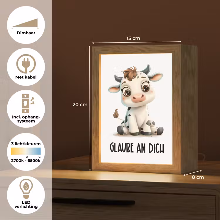 Koe - Wit - Dieren - Geloof in jezelf Light Box met kabel klein -USP_NL