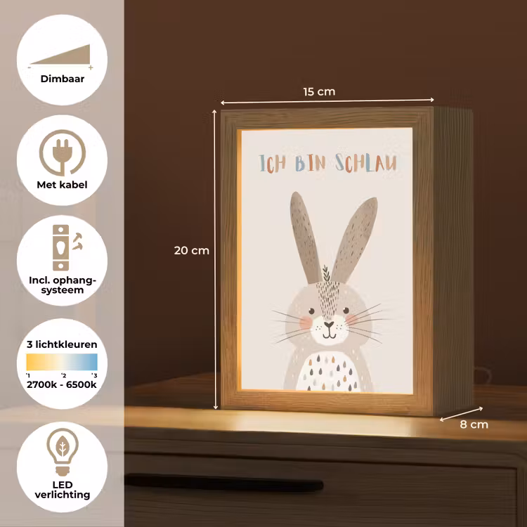 Konijn - Beige - Dier - Slim - Quote Light Box met kabel klein -USP_NL