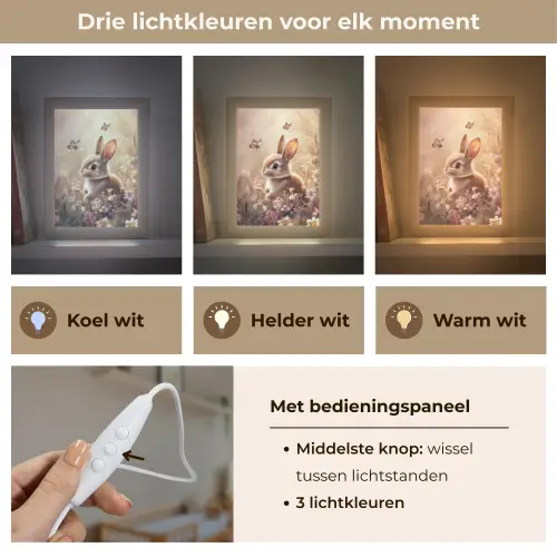 Konijntje - Bruin - Bloemen - Vlinders Light Box met kabel klein -USP_lichtkleurNL