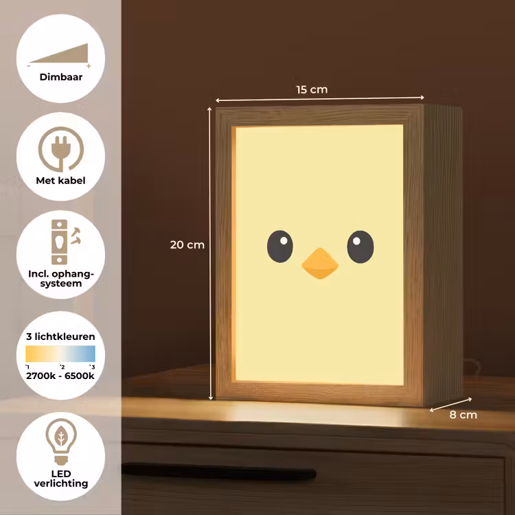 Kuiken - Vrolijk - Geel - Minimalistisch Light Box met kabel klein -USP_NL