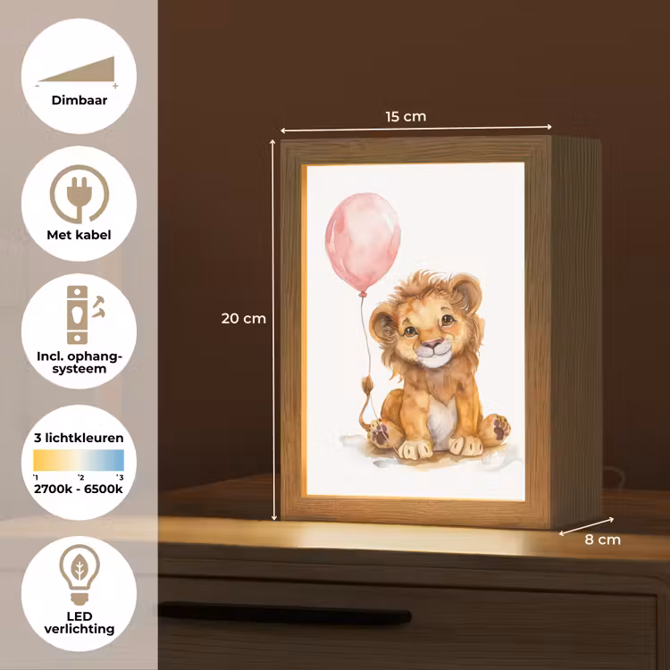 Leeuw - Baby dier - Dieren - Roze ballon Light Box met kabel klein -USP_NL