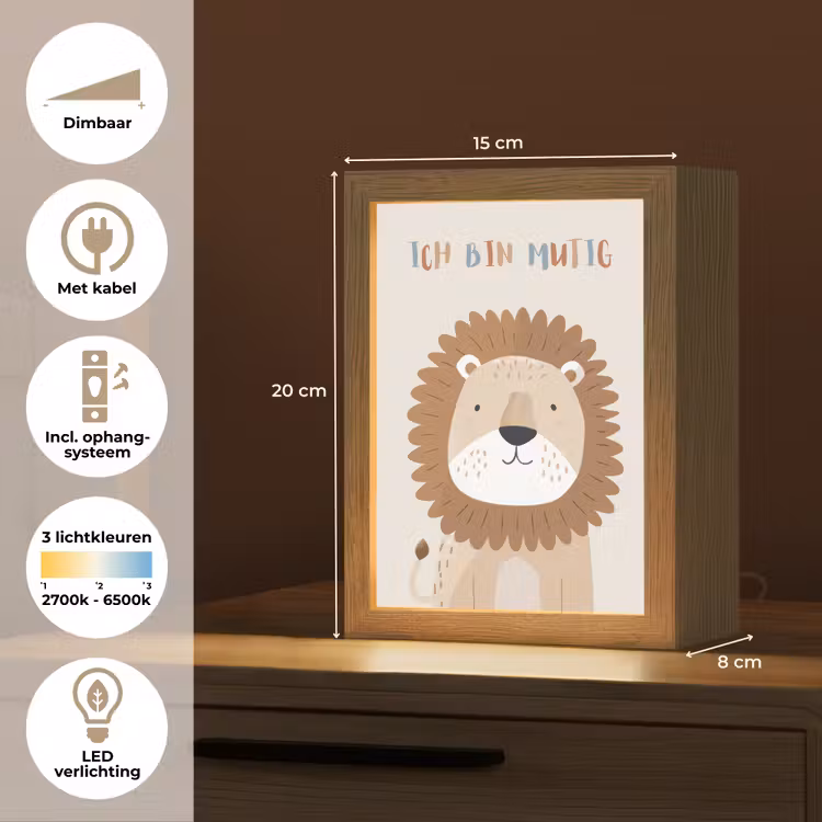 Leeuw - Beige - Dier - Moedig - Quote Light Box met kabel klein -USP_NL