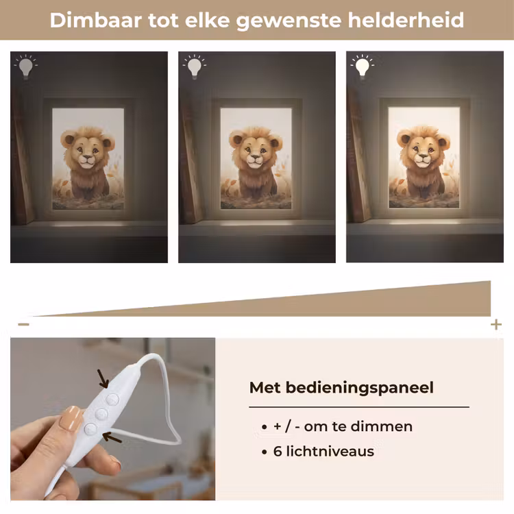 Leeuw - Dieren - Kinderen - Bruin - Meisje Light Box met kabel klein -USP_dimbaarNL