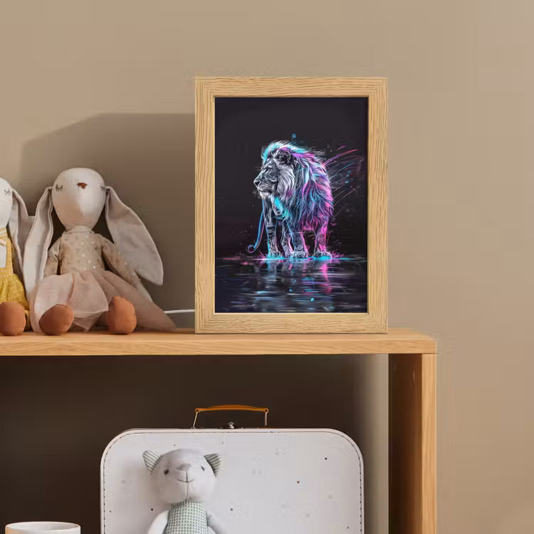 Leeuw - Kleuren - Zwart - Dieren Light Box met kabel klein -sfeer2_kind