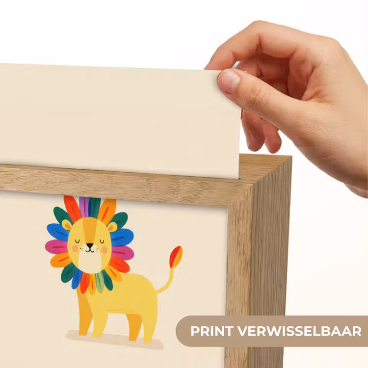 Leeuw - Kleurrijke manen - Beige Light Box met kabel (Kinderlampje) klein -USP_websiteprintNL
