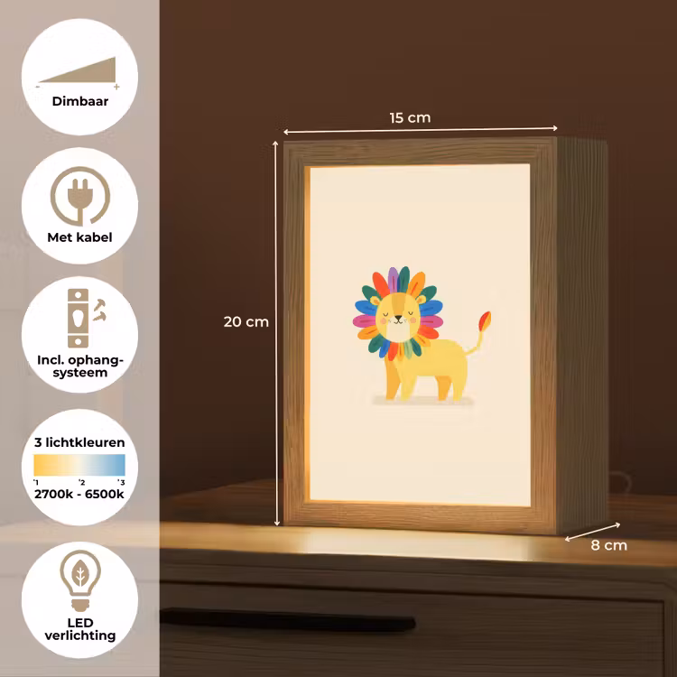 Leeuw - Kleurrijke manen - Beige Light Box met kabel klein -USP_NL
