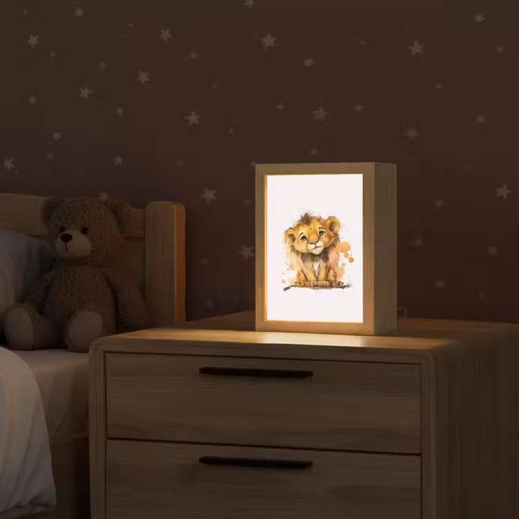 Leeuw - Waterverf - Bruin - Dieren - Meisjes - Jongens Light Box met kabel klein -sfeer1_kind