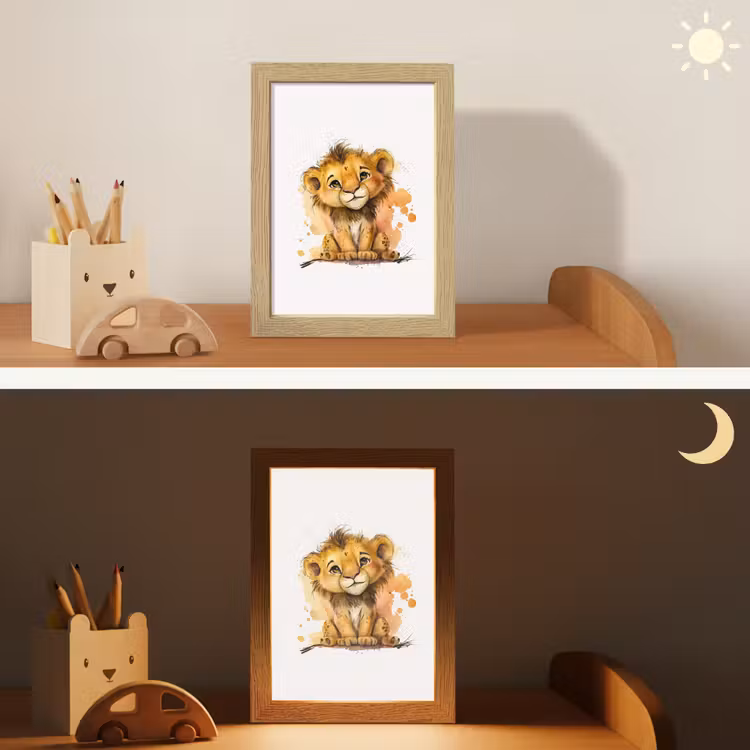 Leeuw - Waterverf - Bruin - Dieren - Meisjes - Jongens Light Box met kabel klein -sfeer3_kind
